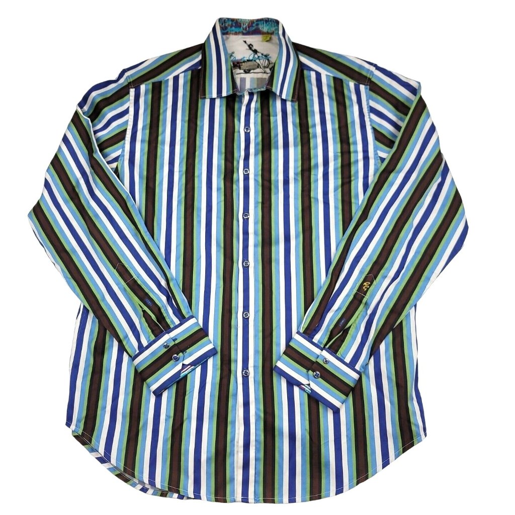 Robert Graham Mens L Shirt Button Up Striped Embroidered Vespa Flip Cuff Colors